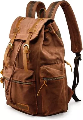 $32.99 • Buy GEARONIC 21L Vintage Canvas/Leather Backpack Men Women Rucksack Knapsack Coffee