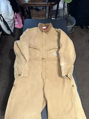 Vintage Carhartt X01 Duck Quilted Lined Coverall Brown Men's Size 46x30 • $1