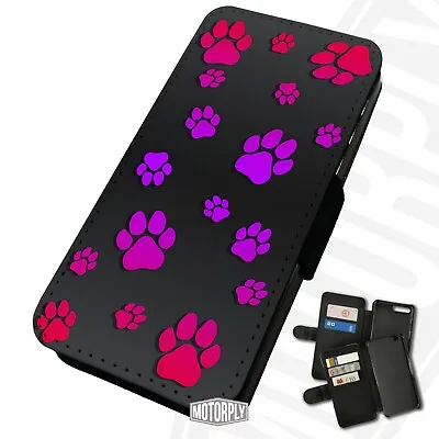 £9.75 • Buy Printed Faux Leather Flip Phone Case For IPhone - Paw-Pattern-Pink