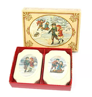 Vintage Avon Winter Scenes Children At Play Soap Set Victorian Fancy W Box 1970s • $8.95