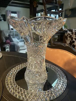 Shannon By Godinger Large 12” Lead Crystal PALM TREE  Vase 21st Century HEAVY • $100