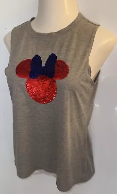 Gray Disney MINNIE MOUSE Sequins Print Sleeveless T Shirt ~ Size Large L • $16.99