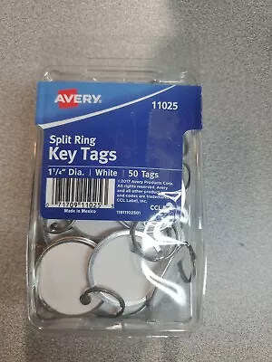 Avery 1-1/4  Metal Rim Key Tags Split Ring White 50 Tags (11025) • $5.30