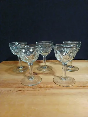 Vintage Heavy Clear Cut Glass Wine Glasses Set Of 5 • $19.99