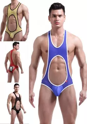 Sexy Men Jumpsuits Nylon Mesh Leotard Wrestling Singlet Mankini Bodysuit Costume • $10.99