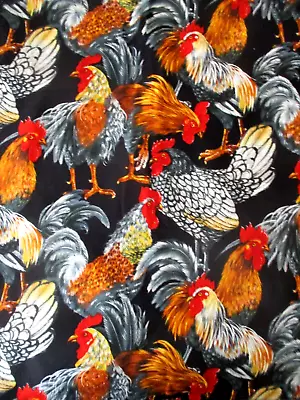 3 Yds  Rooster  Colorful Roosters On Black 100% Cotton Michael Miller Oop • $21.50
