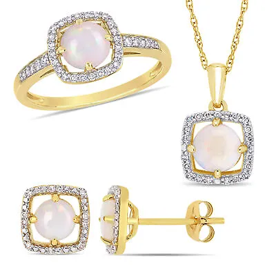 Amour 10k Yellow Gold Opal And 1/3CT TDW Diamond Floating Halo Jewelry Set • $765