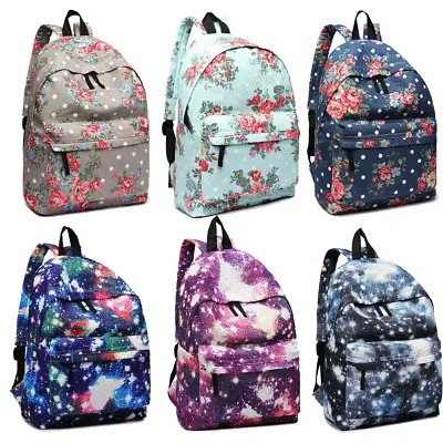 Flower Ladies School Travel Backpack Shoulder Bag Rucksack Canvas A4 Zip • £8.99