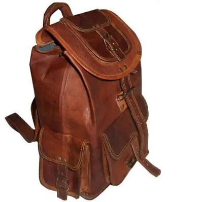 Vintage Genuine Leather Backpack Bag Satchel Briefcase Laptop Brown Travel New • £56.50