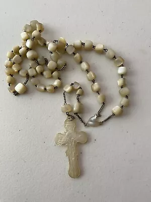 Vintage Antique MOTHER OF PEARL Rosary Beads MOP Crucifix LARGE 23  • $149.99