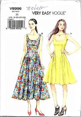 Vogue Pattern 8996 Gorgeous Dress Fitted Bodice Scoop Neck French Darts 16-24 • $9.99