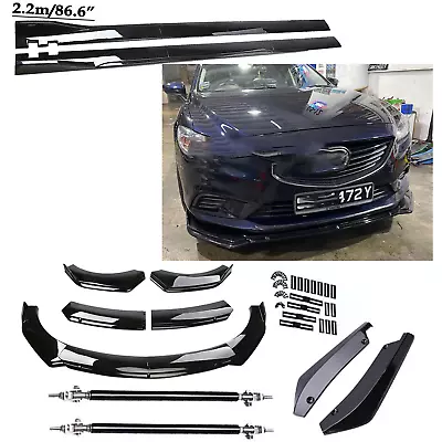 Front Bumper Spoiler Body Kit / Side Skirt/Strut Rods For Mazda 3 6 Glossy Black • $99.99