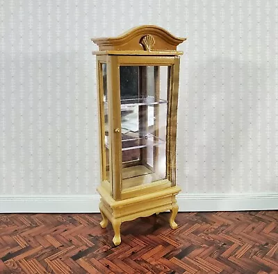 Dollhouse Curio Cabinet Mirrored Back Hutch Light Oak Finish 1:12 Miniature • $21