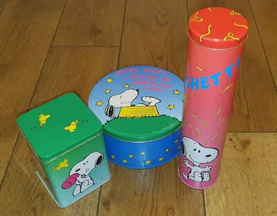 Snoopy Storage Tins 3 Tins - Cake Spaghetti And Biscuit Vintage • £10