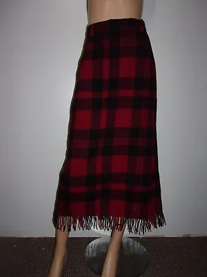 Vtg 80's Woolrich Red Black Buffalo Plaid Blanket Fringe Skirt Wool Blend 14 EUC • $25