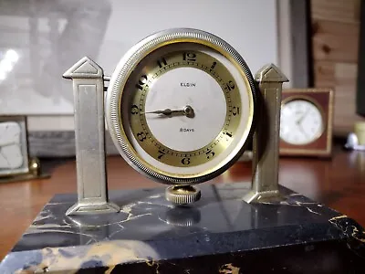Antique ELGIN Car Clock Masonic 57th Emperial Council Engraved  Marble Base 1931 • $300