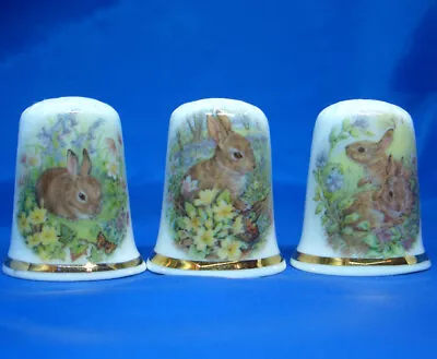 £9.95 • Buy Birchcroft Thimbles -- Set Of Three -- Rabbits In Flowers