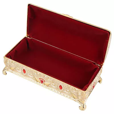 Vintage Jewelry Box Carved Elegant Gold ColorAlloy Soft Velvet Lining Trinket St • $51.46