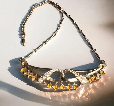 $27.99 • Buy Vtg Coro Gold-tone Citrine Rhinestone Necklace 15” Estate Jewelry Stone Missing