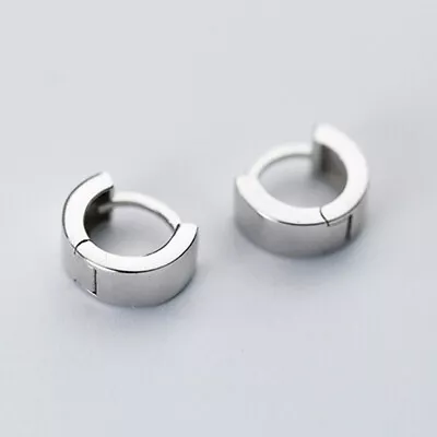 925 Sterling Silver Men Women Flat Square Round Huggie Hoop Earrings A1372 • $15.99