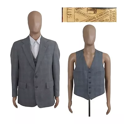 Vintage Unbranded 2 Piece Prince Of Wales Wool Blend Gray Blue Suit Jacket Vest  • $35.99
