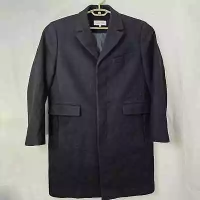 Calvin Klein Men’s Long Wool Blend Over Coat Pea Coat Black Medium Lined Pocket • $39.95