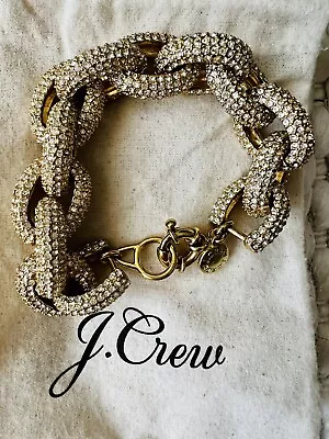 J.CREW GOLD TONE PAVE CRYSTAL 8” CHUNKY CHAIN LINK BRACELET (Not Factory) - EUC! • $39