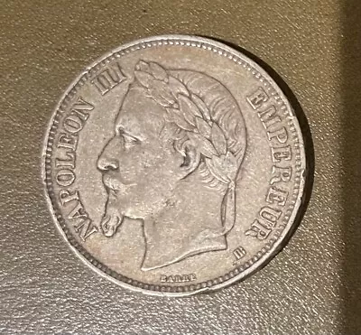 1870-BB France Silver 5 Francs Napoleon III Strasbourg Mint XF • $16.51