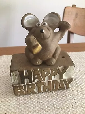 Vintage Ceramic Stoneware Happy Birthday Mouse Weed Candle Holder • $29.98