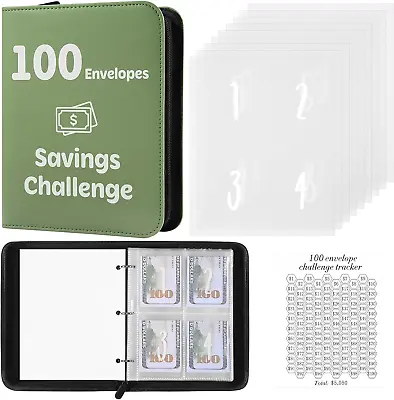 100 Envelopes Money Saving Challenge Binder With Laminated Tracker PU Money Sav • $11.99