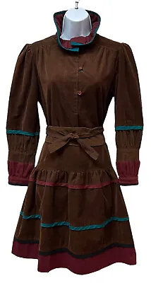 Vtg Eklektic Jackie Bernard Cottagecore Corduroy Ruffle Neck Dress Union Made US • $49.99