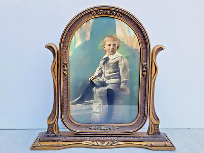 1920s Dresser Swivel Tilt Picture Frame ART DECO W Little Boy Color Tint Photo • $165