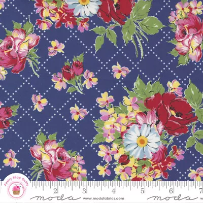 Moda PICTURE PERFECT 21802 18 Navy Blue Floral AMERICAN JANE Quilt Fabric 30's  • $6.35