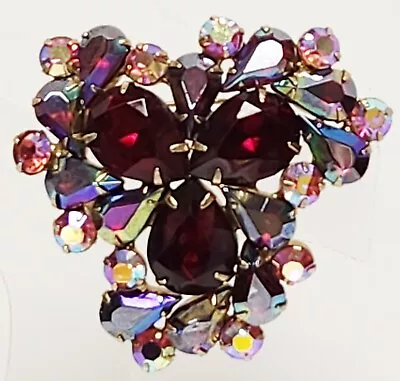 FAB Vintage U/S WEISS Red & Pink Aurora Borealis Prong Set Rhinestone Brooch 2  • $58