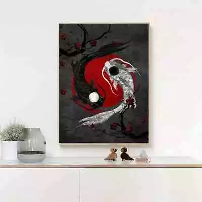 Japanese Folklore Koi Nishikigoi & Sakura Art Unframed Printed Canvas Poster A3 • £6.99