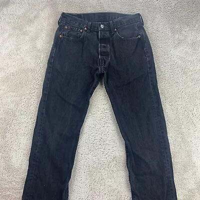 Levis 501 Jeans Mens 31x30  Button Fly Straight Leg Black Denim Bleach Stain • $19.99