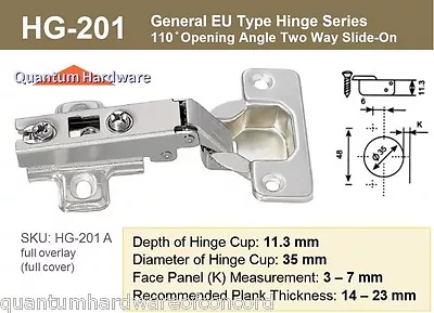 Cabinet SLIDE-ON Concealed EURO HINGES For Frameless Cabinets 110 Deg 24 PACK • $17.46