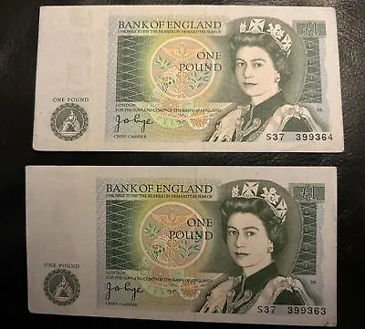 Uncirculated Consecutive Pairs Of Old Vintage English Pound Notes £1. • £8