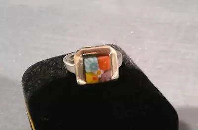 Vintage Alan K Square Millefiori Ring Size 6 925 • $26