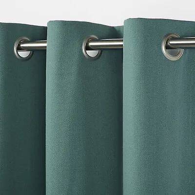 1 PAIR Of B&Q Taowa Blue-Green Plain Unlined  Ring Top Eyelet Curtains 46 X54  • £27.99