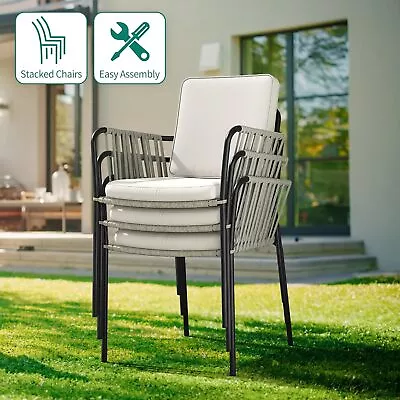 Set Of 4 Outdoor Patio Chair With Cushion Rattan Dining Chairs Outdoor Furniture • $243.99