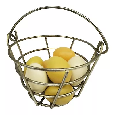 Vintage Metal Wire Egg Basket With 8 Wooden Eggs Farmhouse Granny Chic  • $22