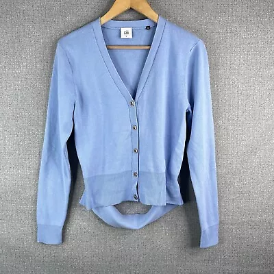 Cabi Sweater Womens Large Cardigan Cutout Back Button Up Front Long Sleeve Blue • $19.54