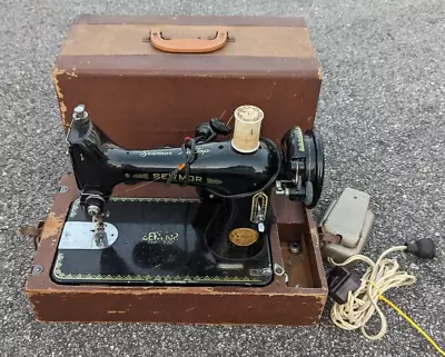 Vintage Sewmor Tip Top Sewing Machine Model 303 W/ Foot Pedal & Case As Is Parts • $97.19