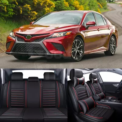 For Toyota Full Set Car Seat Covers Front Rear Cushion 5 Seats Red PU Leather • $184.74
