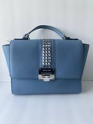 Michel Kors  Studded Flap Light Blue Satchel Leather Medium Crossbody Bag • $109.99