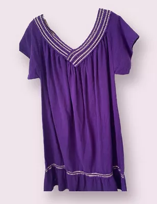 Purple Mumu House Patio Dress Midi Crochet  Trim Vintage 90s Grunge XL Mexican • £14.48