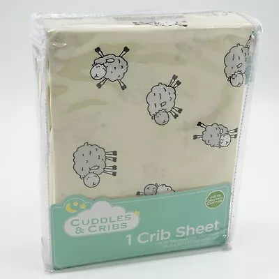 Fitted Cot Sheet 100% Organic Cotton  71x132cm Farm Sheep Pattern Pack Of 1 New • £4.99