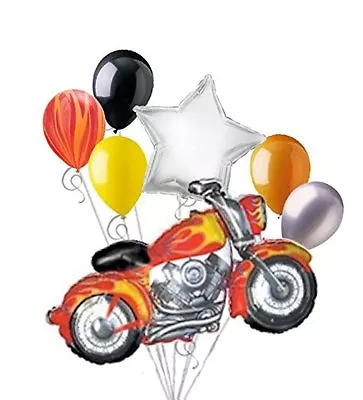 7 Piece Motorcycle Balloon Bouquet Set Harley Snarley Birthday Party Decoration • $13.45