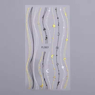 Gold Metal 3D Nail Art Adhesive Transfer Stickers Stripes Wave Line  DIY • $1.56